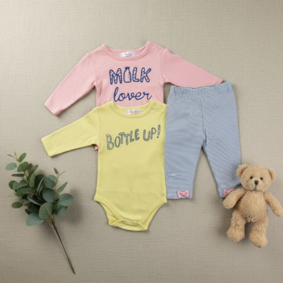 New Baby Girl 3-piece set 2 bodysuits and pants size 9 months - Picture 1 of 5